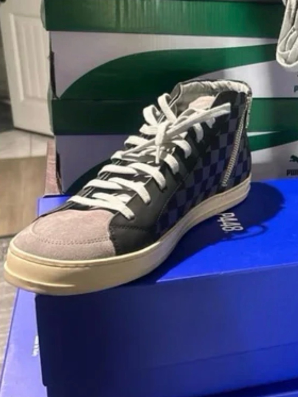P448 Men's Grey and Black High-Top Suede & Leather Sneakers